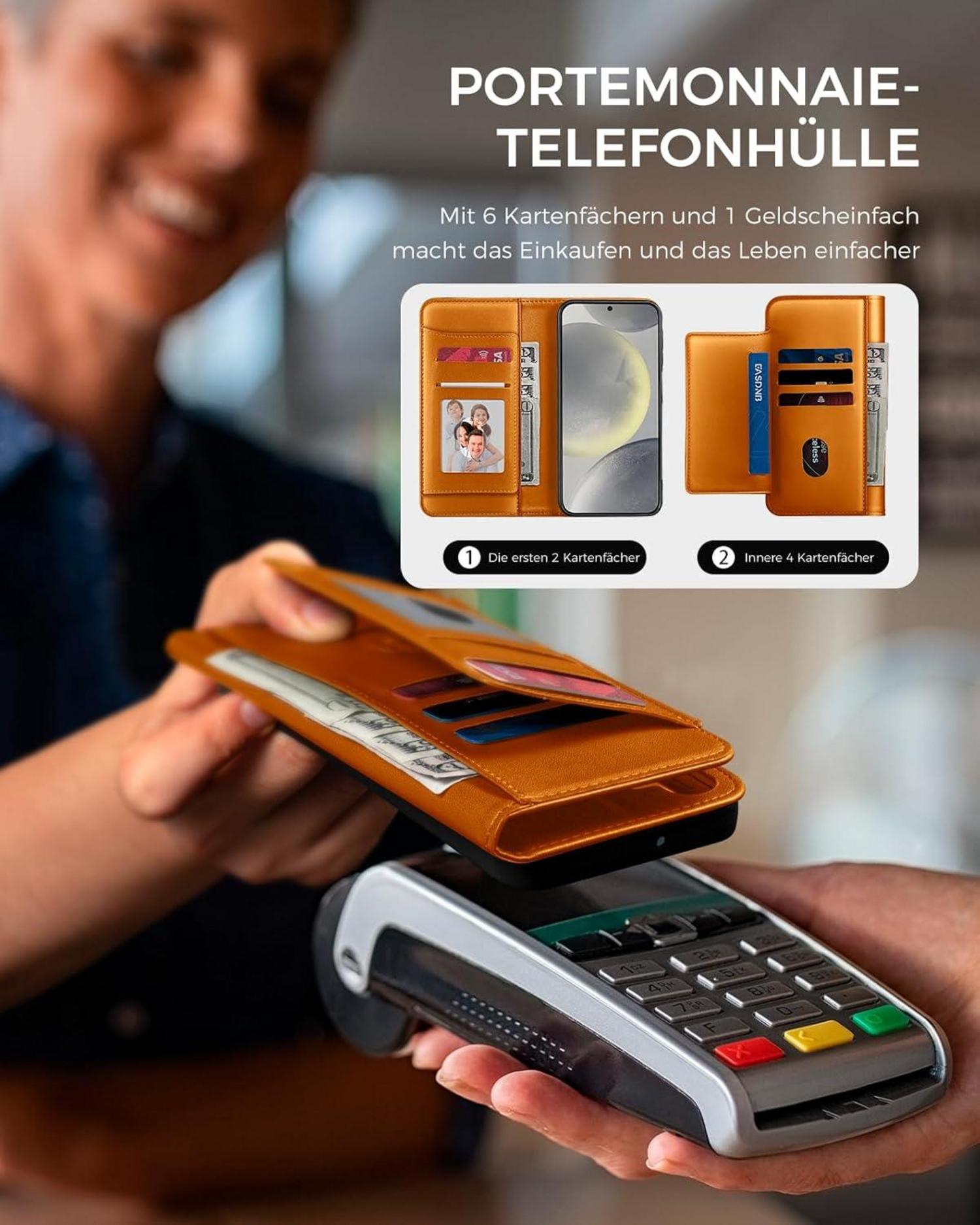 Handyhülle Samsung Galaxy S24 5G Leder Wallet Orange Flip Case