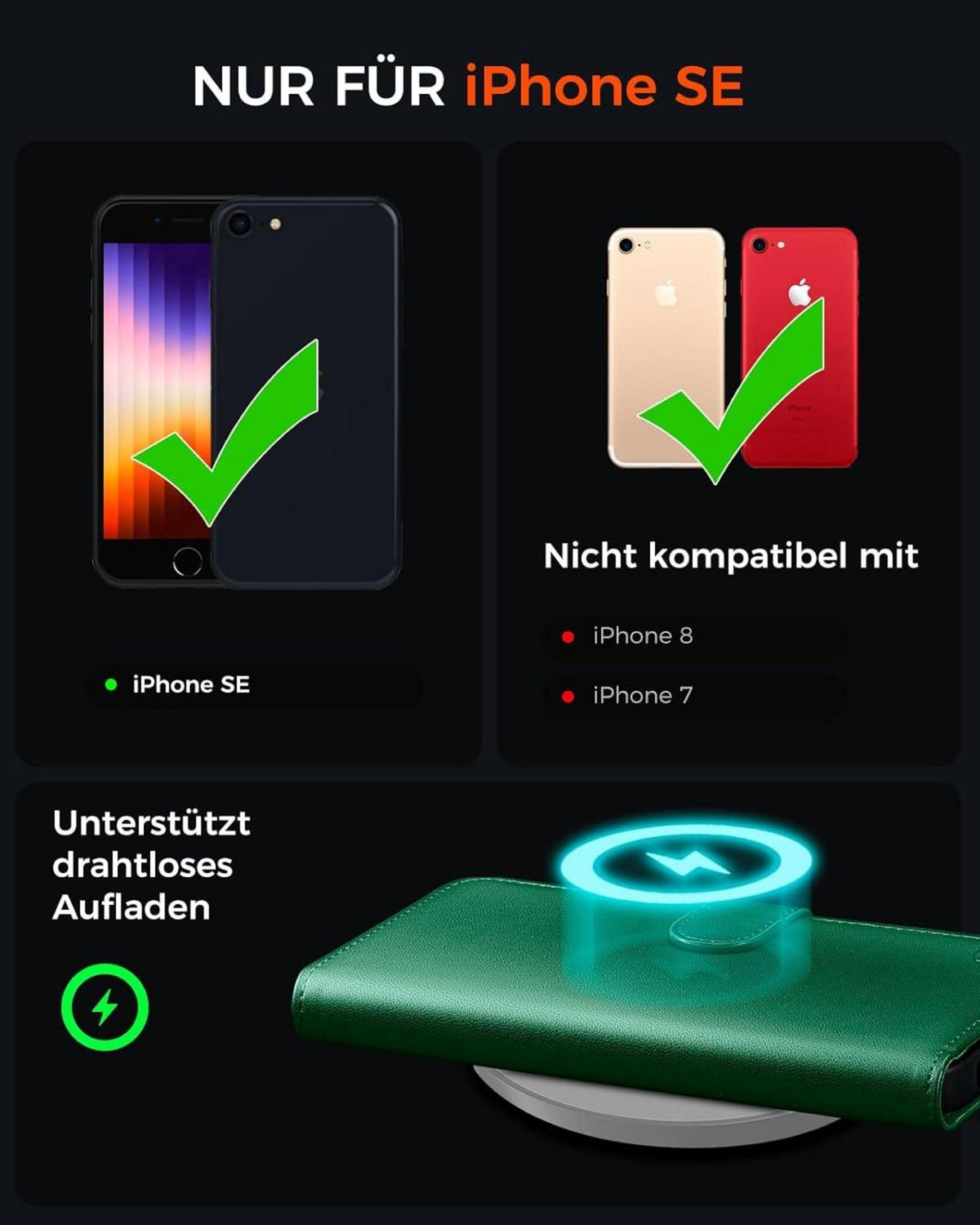 EASDNB iPhone SE 2022/SE 2020 Klapphülle Schutz Glas RFID Blocker Kartenfächer