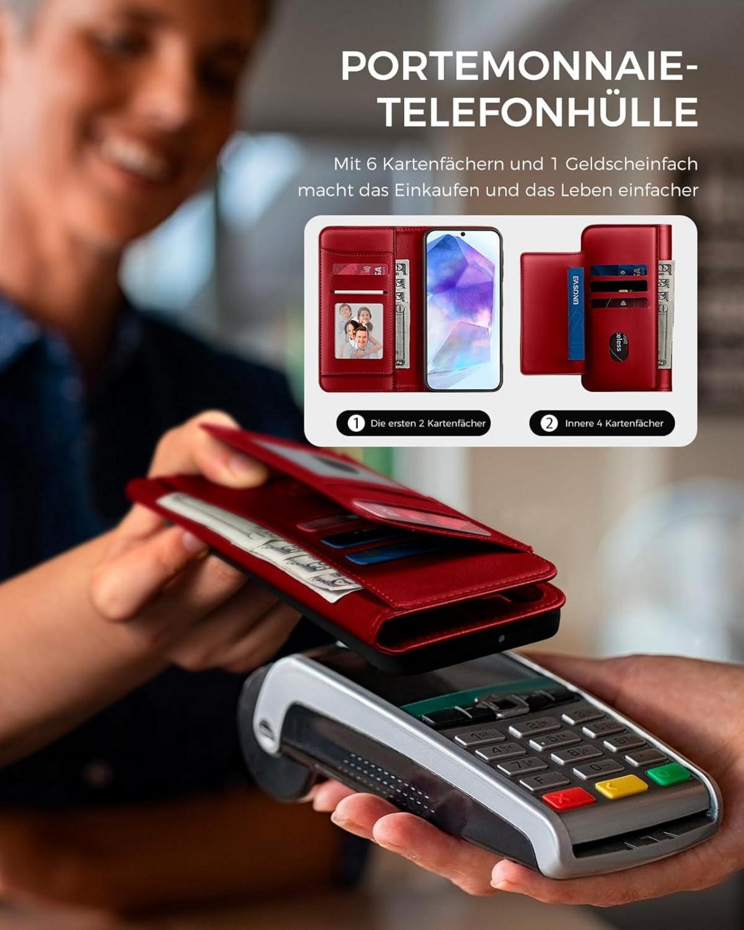 Samsung Galaxy A55 Handyhülle Rot PU Leder RFID Standfunktion
