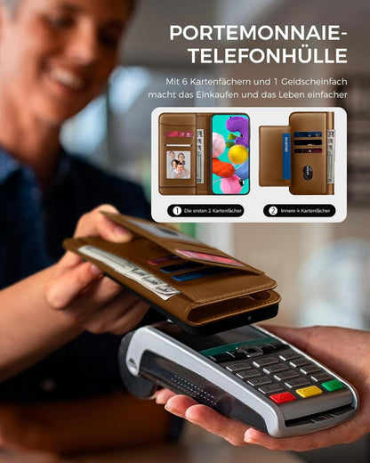 Handyhülle Samsung Galaxy A51 Klapphülle Leder RFID Schutz Braun