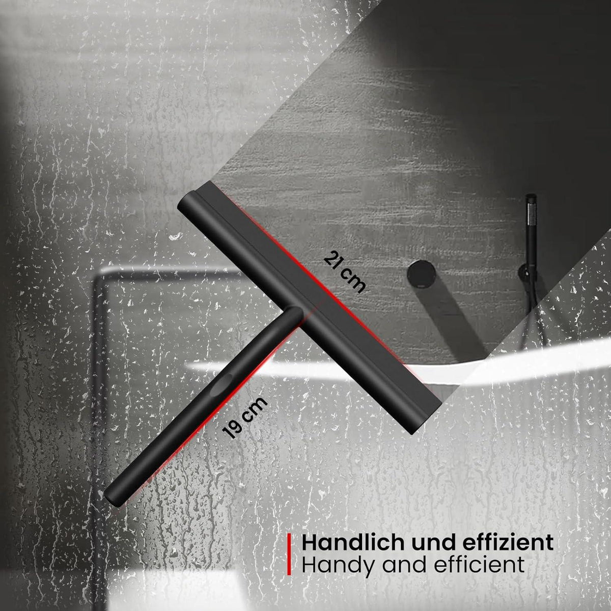 Silikon Duschabzieher Schwarz 21cm breit Edelstahl Kern