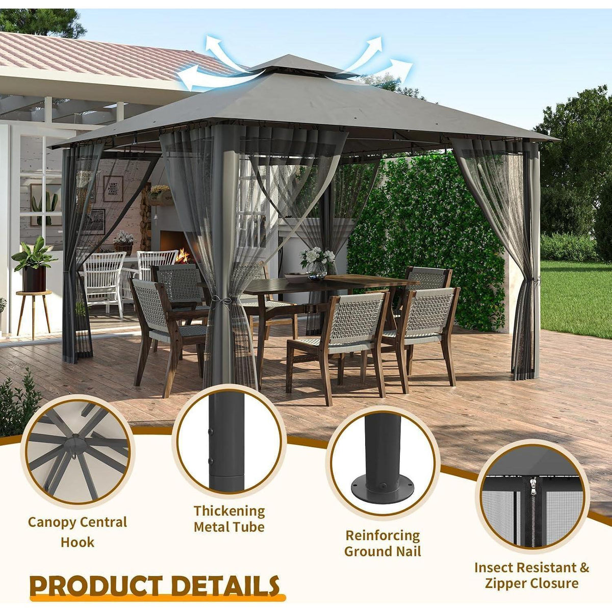 Wasserdichter Gartenpavillon 2.8x2.8m mit Moskitonetz