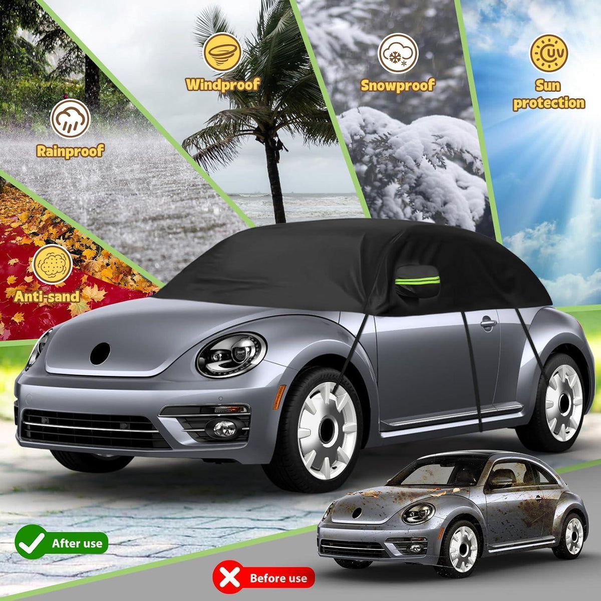 Autoabdeckung Halb VW Beetle 1998-2019 Wasserdicht & UV-Beständig