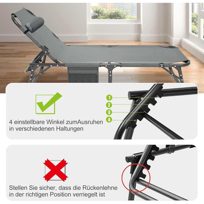 Klappbare Sonnenliege mit Matratze und Kopfstütze - 68cm