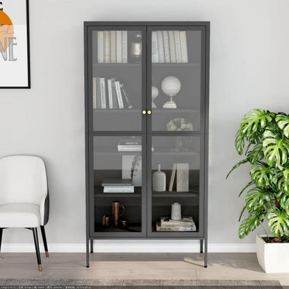 Glasvitrine Anthrazit 90x40x180 cm – Stahl & Verstellbare Böden