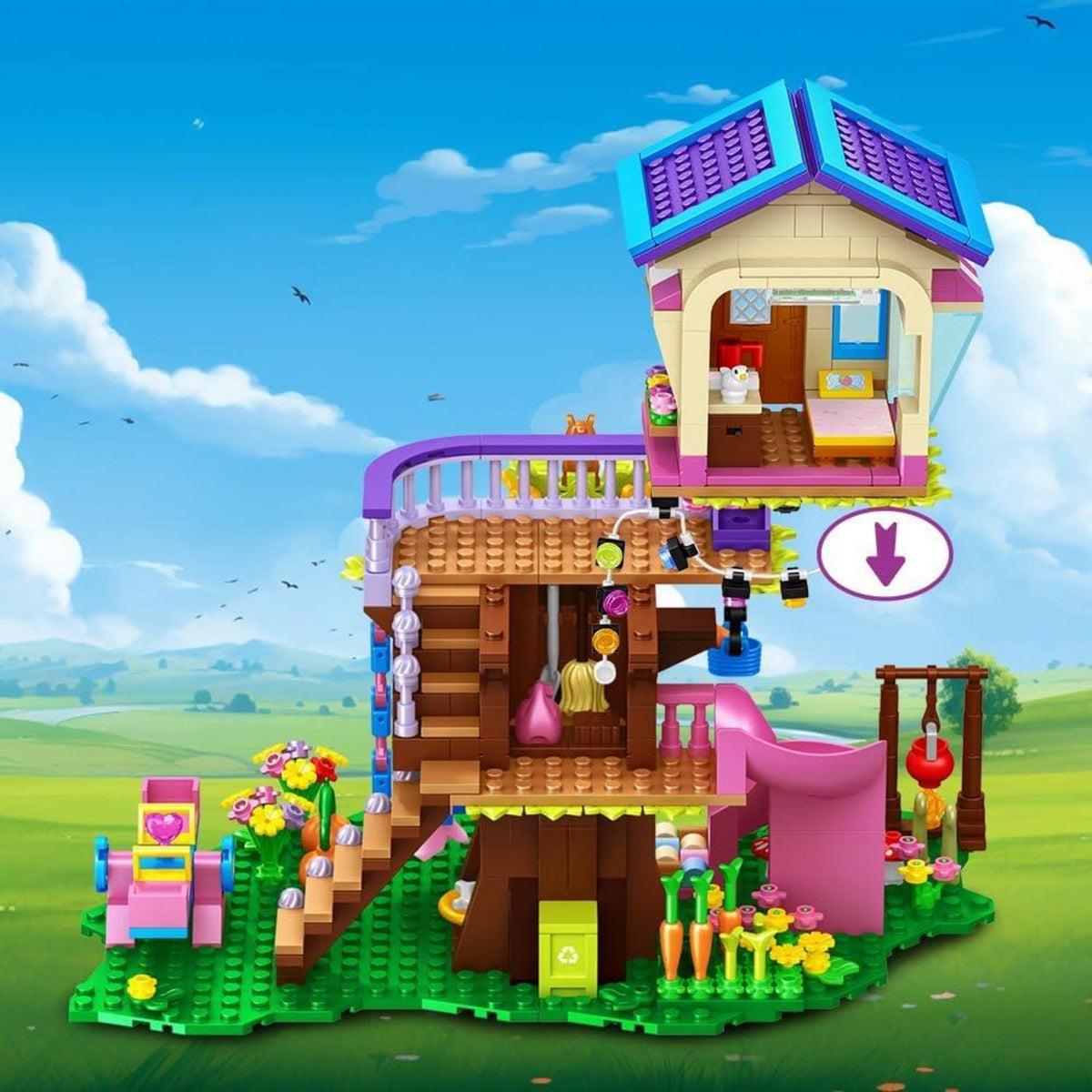 Baumhaus Bausteine Set mit LED-Licht - Waldhütten Bausatz für Kinder