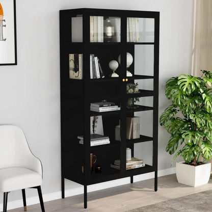 Glasvitrine Schwarz 90x40x180 cm – Stahlrahmen