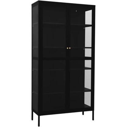 Glasvitrine Schwarz 90x40x180 cm – Stahlrahmen
