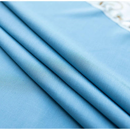 Runde Baumwoll-Leinen Tischdecke mit Fransen, Himmelblau 220 cm