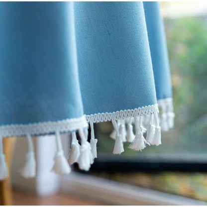 Runde Baumwoll-Leinen Tischdecke mit Fransen, Himmelblau 280 cm