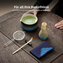 Matcha Tee Set 7-teilig mit Schale und Besen, Farbverlauf Marineblau