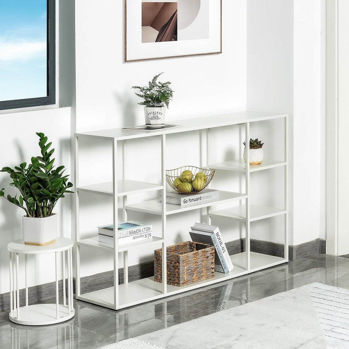 120cm Langer Konsolentisch mit Regalen – Weiß, Modern & Vielseitig