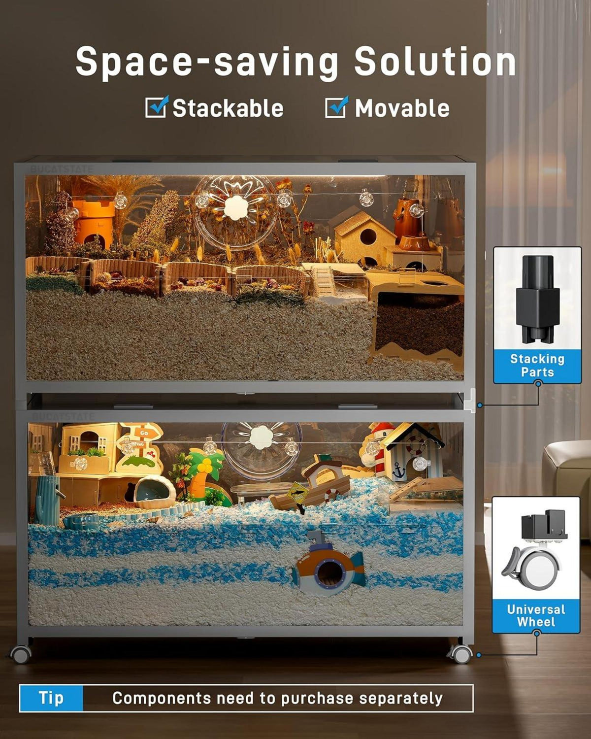 Metall Hamsterkäfig 3.0 Groß Stapelbar leicht zu reinigen 120L x 60W x 62Hcm