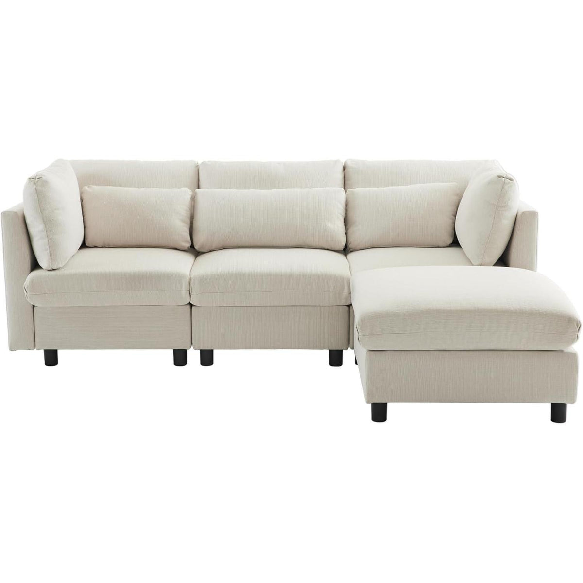Modernes Dreisitzer-Sofa mit Fußhocker – Beige