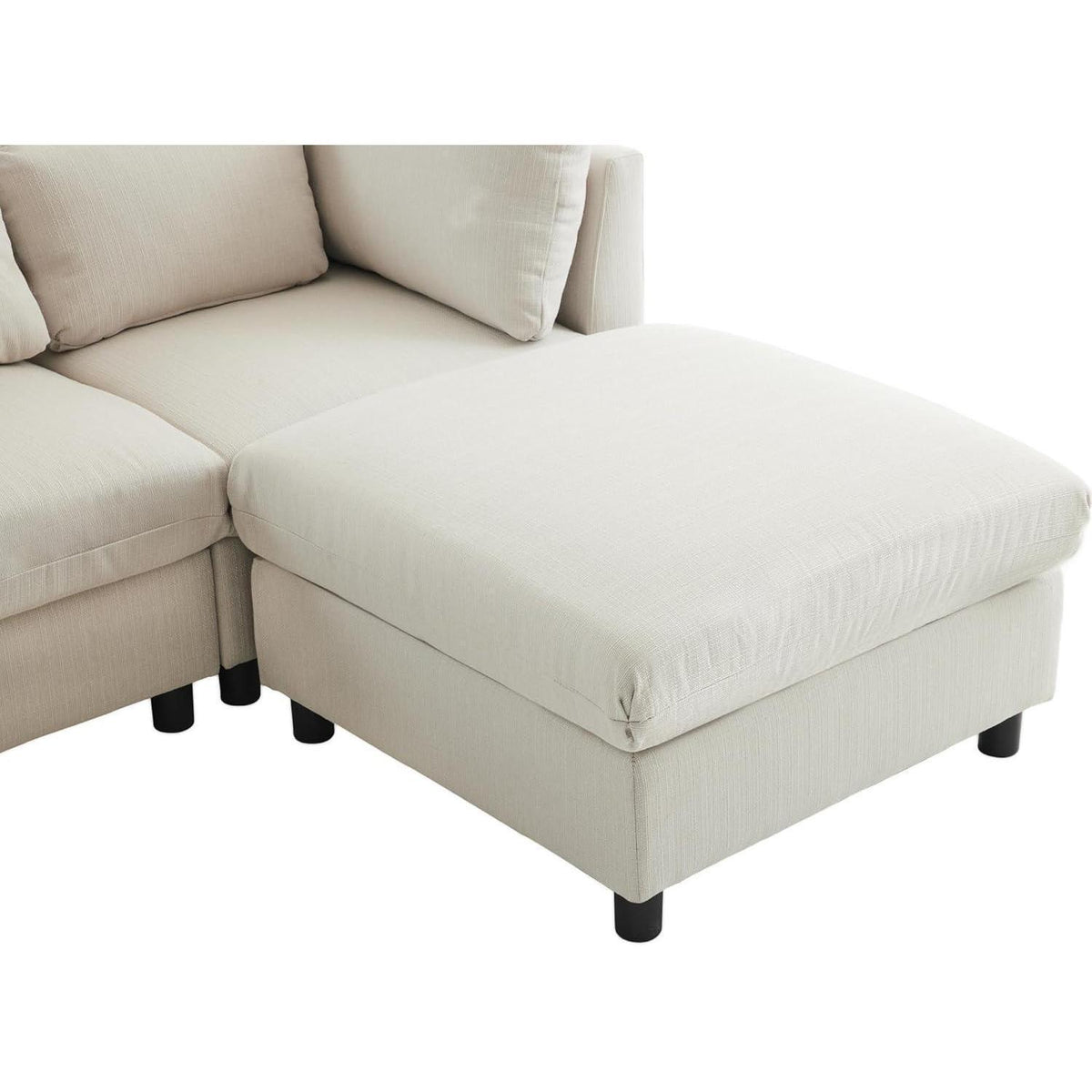 Modernes Dreisitzer-Sofa mit Fußhocker – Beige