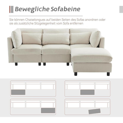 Modernes Dreisitzer-Sofa mit Fußhocker – Beige