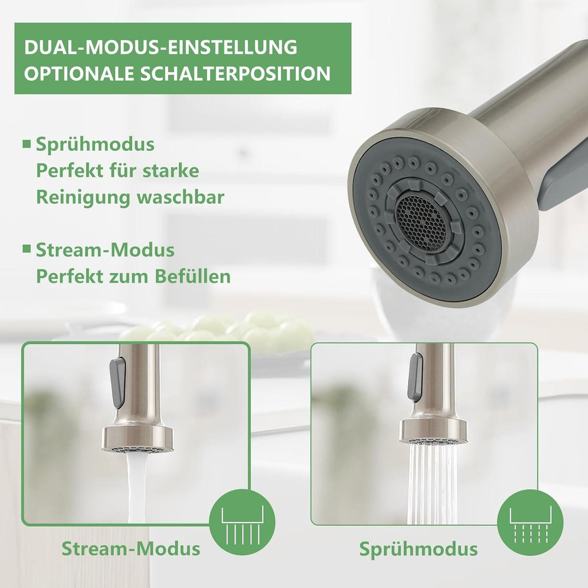 Niederdruck Küchenarmatur mit Ausziehbarer Brause 360° schwenkbar