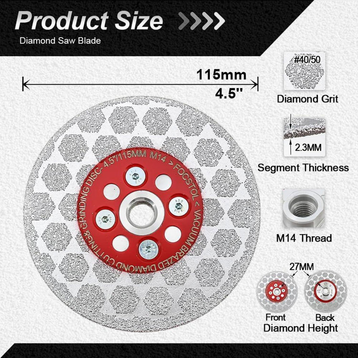 Diamant-Trennscheibe 115mm für Winkelschleifer, 5 Stück