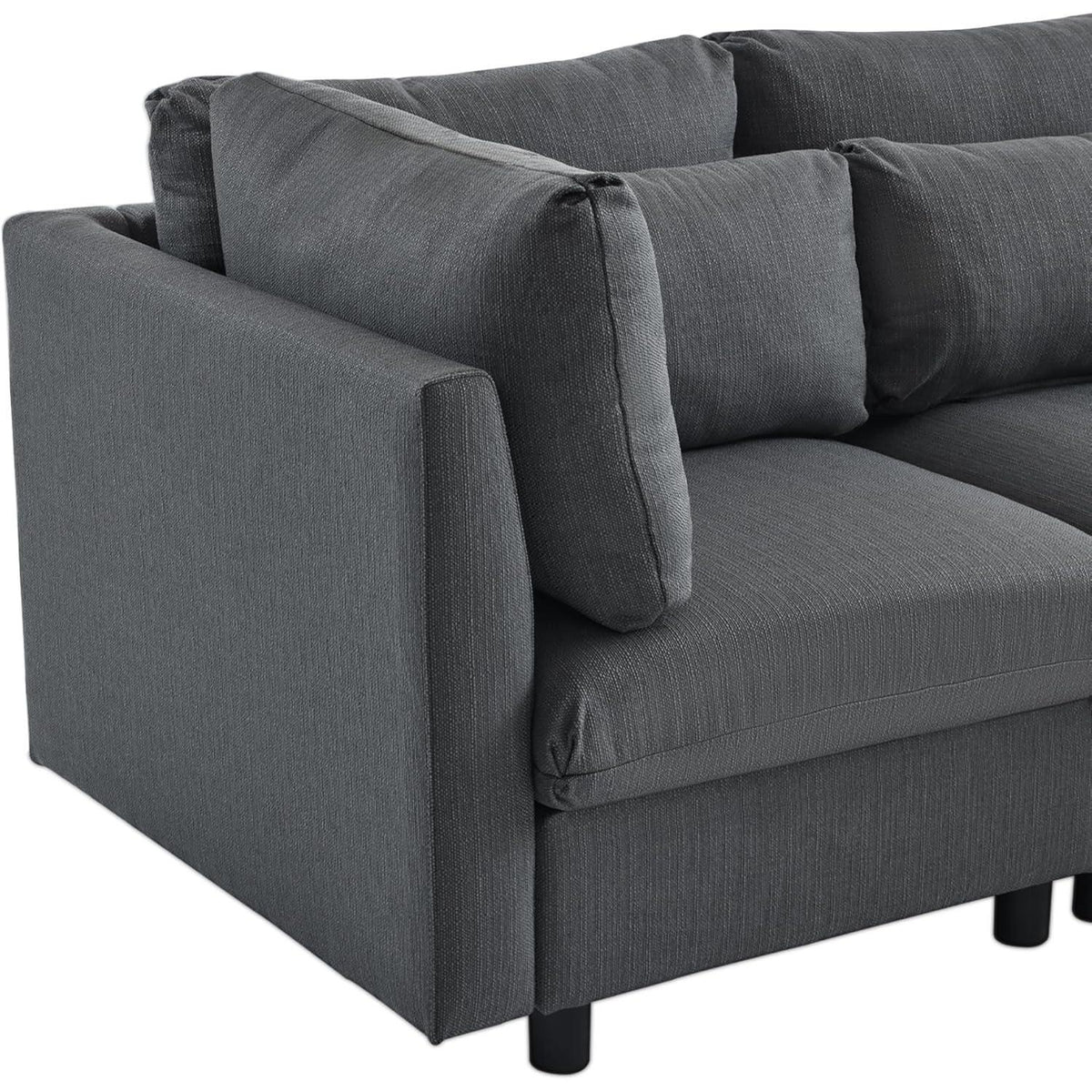 Modernes Dreisitzer-Sofa mit Fußhocker & Lendenkissen (Grau)