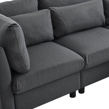 Modernes Dreisitzer-Sofa mit Fußhocker & Lendenkissen (Grau)