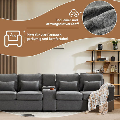 Modernes 4-Sitzer Sofa aus Leinenstoff mit Stauraum & Kissen