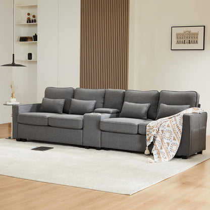 Modernes 4-Sitzer Sofa aus Leinenstoff mit Stauraum & Kissen