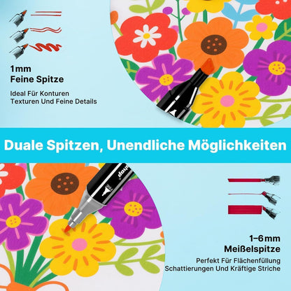120er Marker Stifte Set – Alkohol-Marker, Doppelspitze