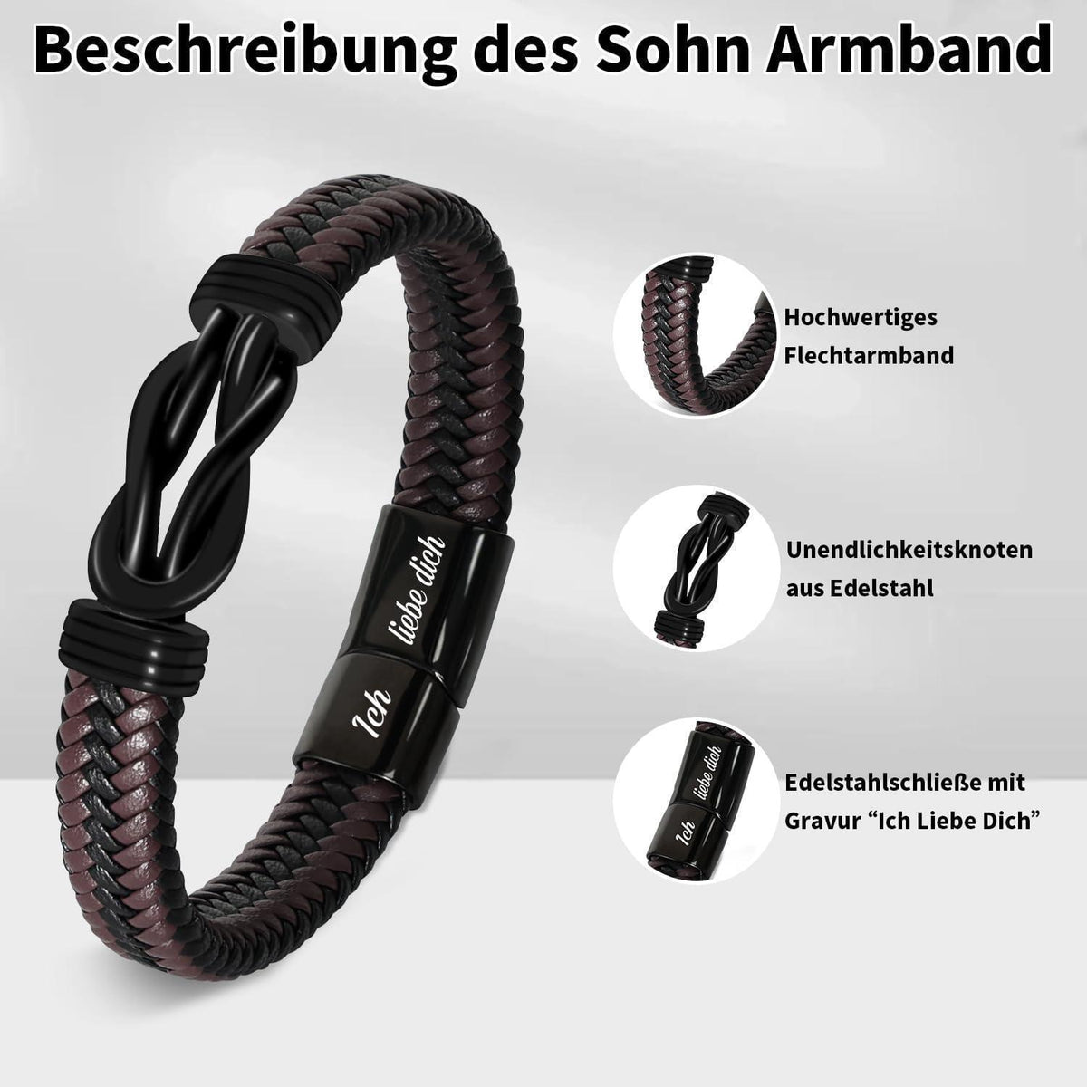 Armband "Ich Liebe Dich" - Geschenk für Sohn in Lederoptik