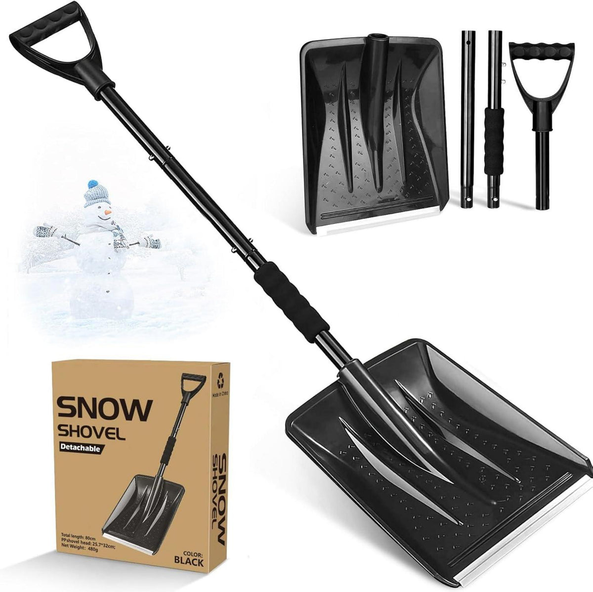 Schneeschaufel 108cm Aluprofil 4-Teiliges Design Tragbar Auto Auffahrt