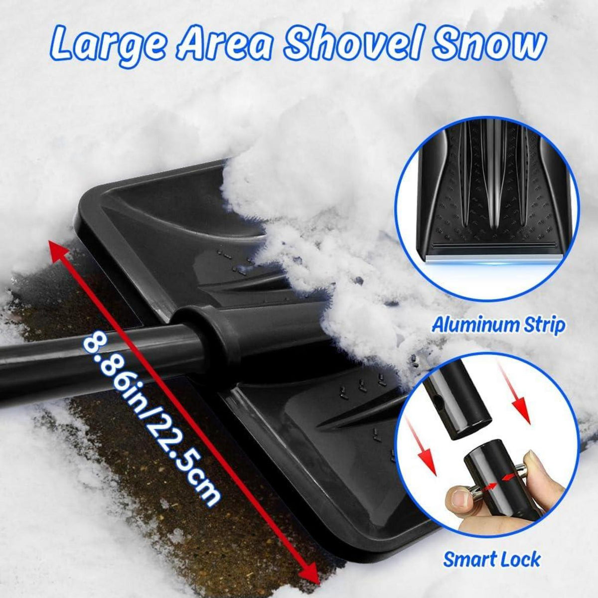 Schneeschaufel 108cm Aluprofil Einstellbar Tragbar Auffahrt Camping Schwarz