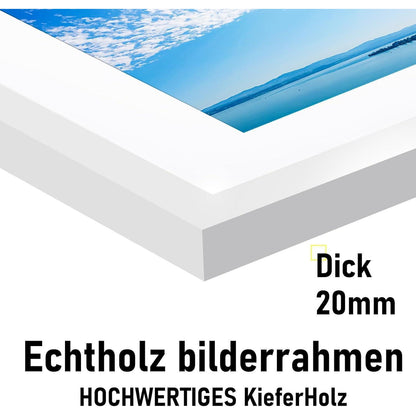 Bilderrahmen 30x40cm Weiß Echtholz mit Acrylglas und