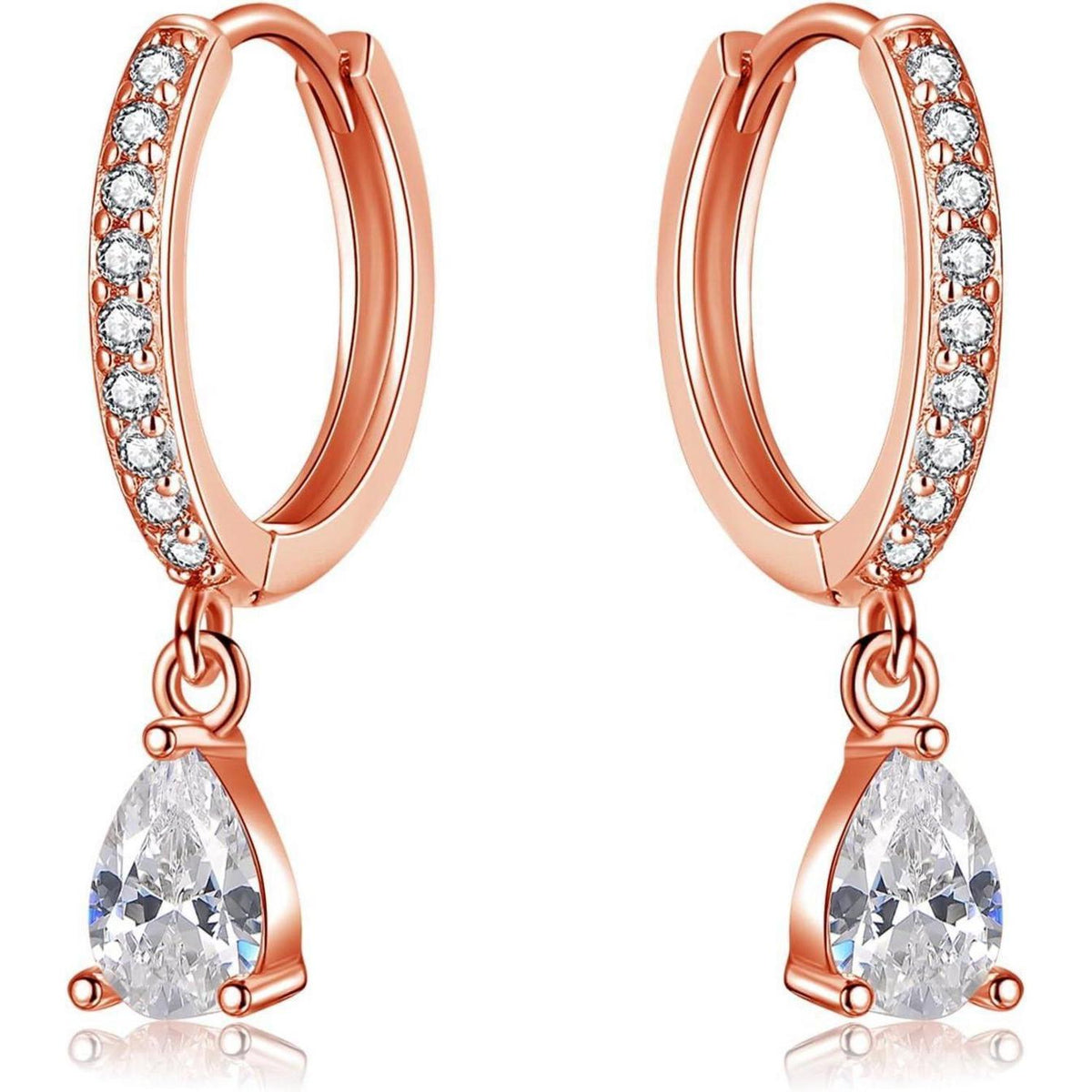 Hängende Ohrringe Silber 925 mit Zirkonia Wassertropfen Rosegold