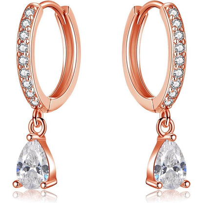 Hängende Ohrringe Silber 925 mit Zirkonia Wassertropfen Rosegold
