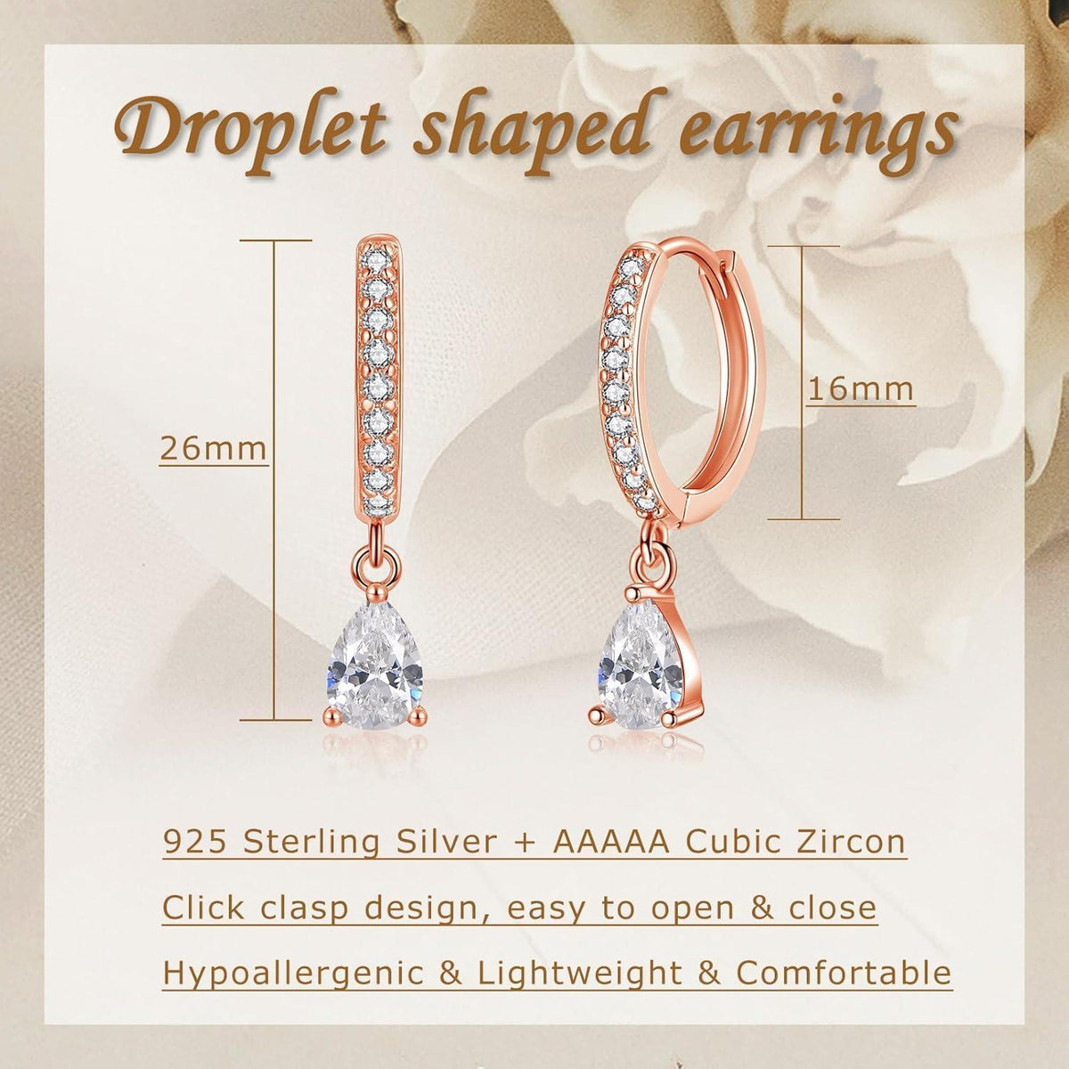 Hängende Ohrringe Silber 925 mit Zirkonia Wassertropfen Rosegold