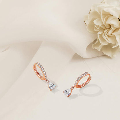 Hängende Ohrringe Silber 925 mit Zirkonia Wassertropfen Rosegold