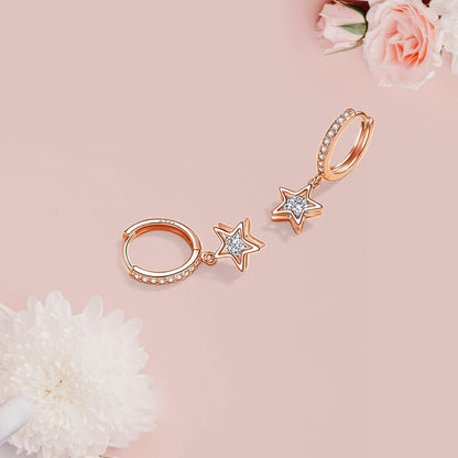Hängende Creolen Silber 925 mit Zirkonia Stern Anhänger Rosegold