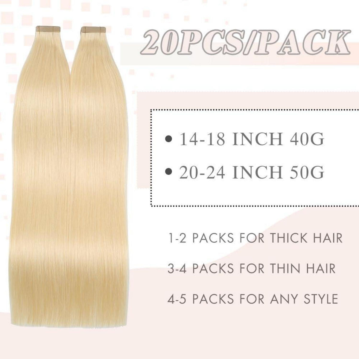 Echthaar Tape Extensions Hellblond 60cm (24 Zoll)