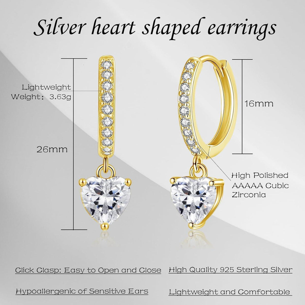 Creolen Silber 925 Hängend mit Zirkonia Herzanhänger Damen