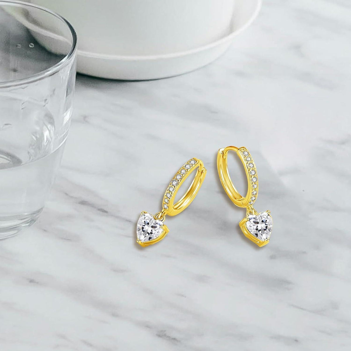Creolen Silber 925 Hängend mit Zirkonia Herzanhänger Damen