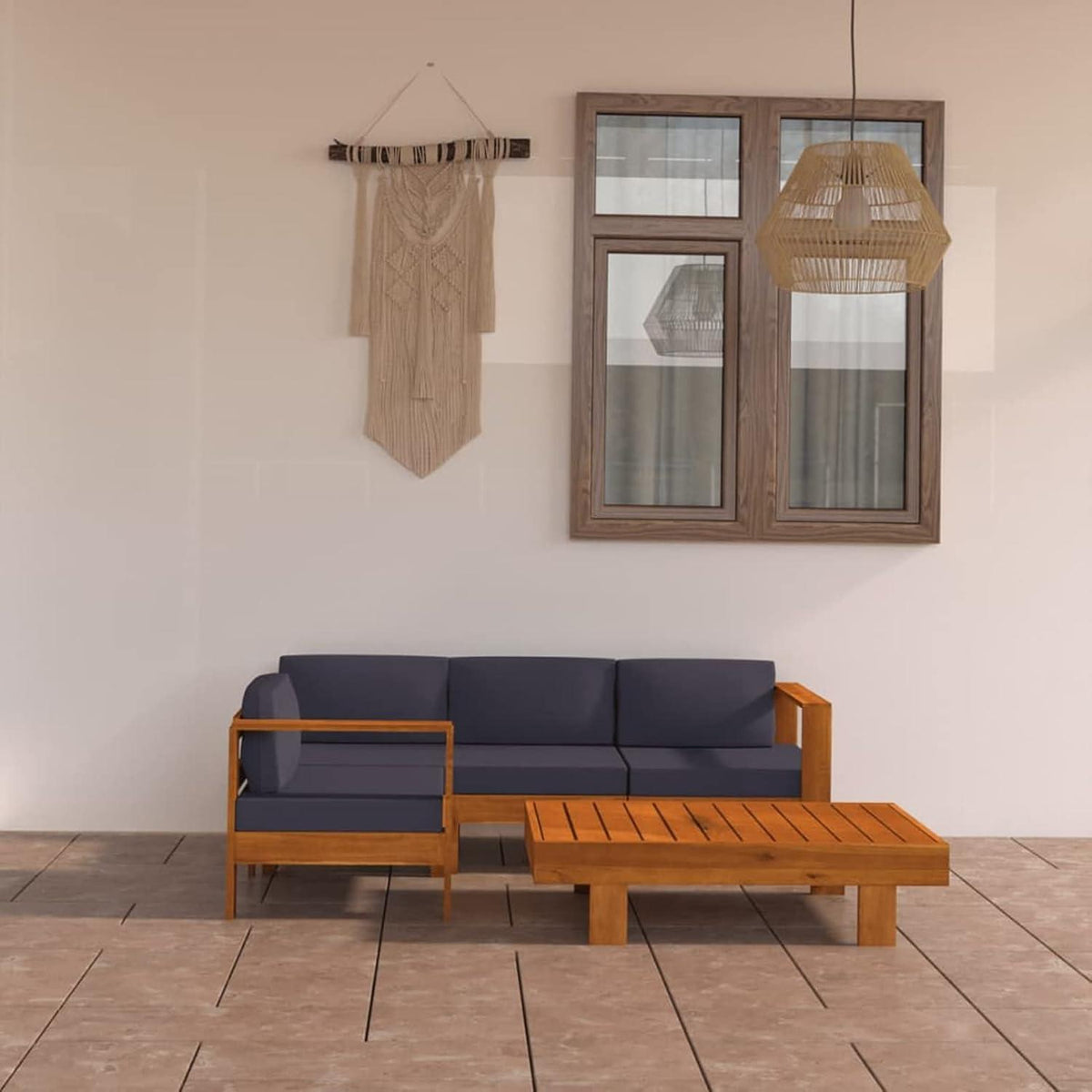 Gartenmöbel Set Holz Lounge Ecksofa Akazie 5-tlg Dunkelgrau