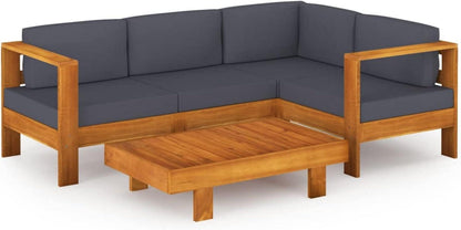 Gartenmöbel Set Holz Lounge Ecksofa Akazie 5-tlg Dunkelgrau