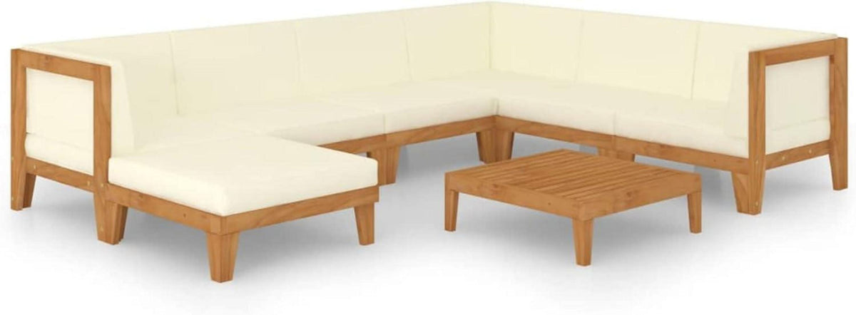 8-tlg Gartenlounge Set Holz Outdoor Ecksofa Akazie Creme