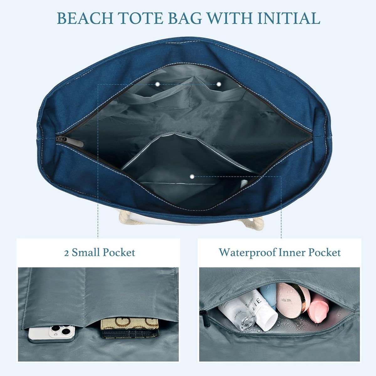 Oscaurt Strandtasche XXL Tote Bag Familie Reise Geschenk Blau Umhängetasche