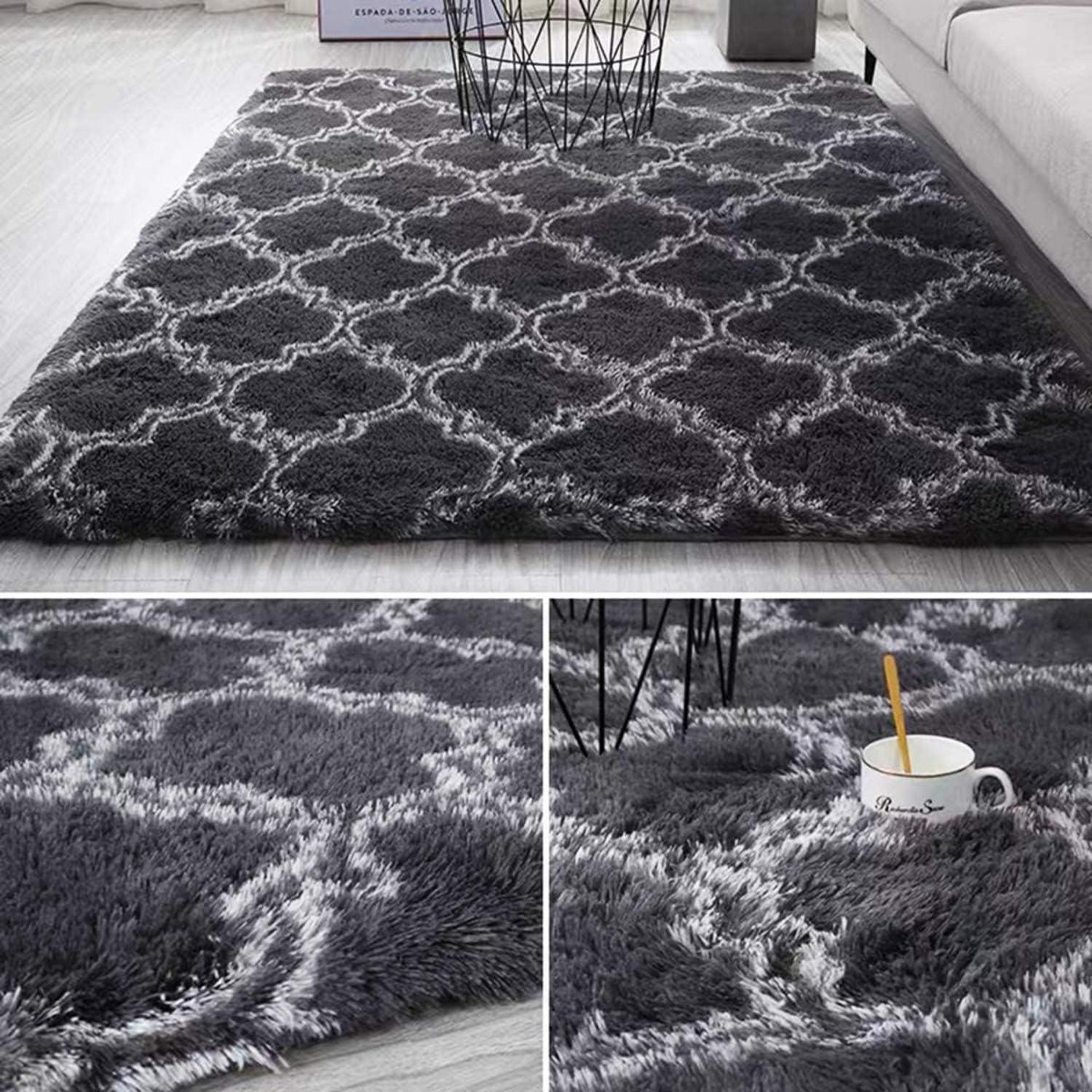Hochflor Teppich Langflor Modern Grau 80x120cm