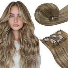 Clip-in Echthaar Extensions Braun Ombre Gold 60cm
