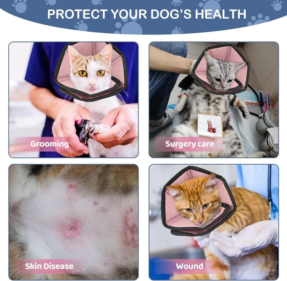 EvcgoX Leckschutz Halskrause Katze 360° Vision Verstellbar Pink XS