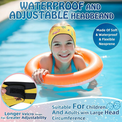 Schwimm Stirnband Kinder mit Ohrstöpseln & Neoprenband Wasserdicht