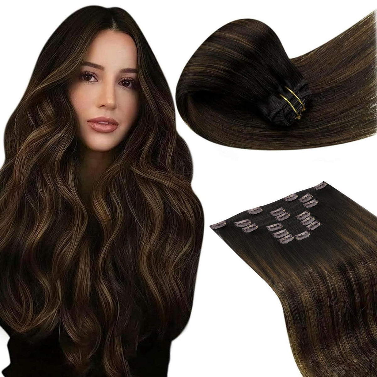Clip-in Echthaar Extensions Braun Ombre 50cm