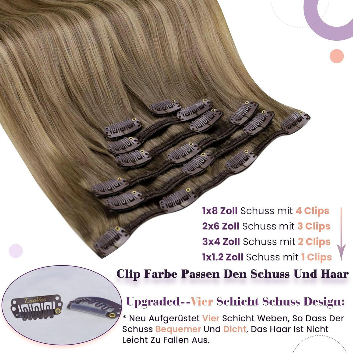 Echthaar Clip-In Extensions Braun Blond Balayage Ombre