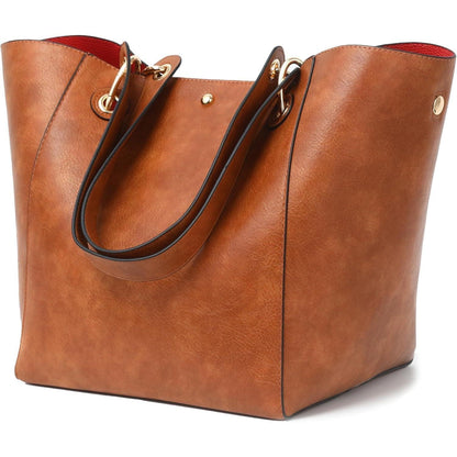Große Shopper Tasche Damen Henkeltasche Amber Braun in Lederoptik